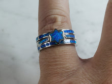 Load image into Gallery viewer, Womens Sterling Silver Modernist Blue Opal Star Ring 6.8g E4126