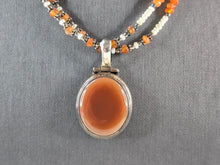 Load image into Gallery viewer, Womens Vintage Sterling Silver Carnelian Pendant Beaded Necklace 34.0g E4180