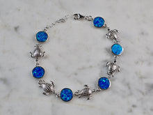 Load image into Gallery viewer, Womens Sterling Silver Blue Opal Sea Turtle Ocean Bracelet 9.2g E4186