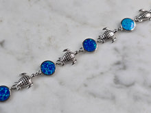 Load image into Gallery viewer, Womens Sterling Silver Blue Opal Sea Turtle Ocean Bracelet 9.2g E4186