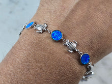 Load image into Gallery viewer, Womens Sterling Silver Blue Opal Sea Turtle Ocean Bracelet 9.2g E4186
