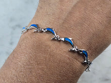 Load image into Gallery viewer, Womens Sterling Silver Blue Opal Dolphin Ocean Bracelet 10.9g E4189