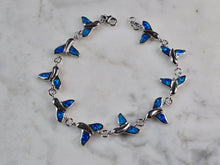 Load image into Gallery viewer, Womens Sterling Silver Blue Opal Whale Tail Ocean Bracelet 11.9g E4190
