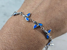 Load image into Gallery viewer, Womens Sterling Silver Blue Opal Whale Tail Ocean Bracelet 11.9g E4190