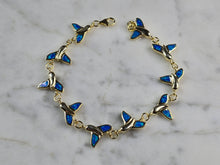 Load image into Gallery viewer, Womens Sterling Silver Gold Tone Blue Opal Whale Tail Ocean Bracelet 11.8g E4192