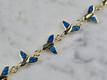 Load image into Gallery viewer, Womens Sterling Silver Gold Tone Blue Opal Whale Tail Ocean Bracelet 11.8g E4192