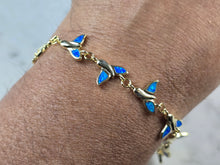 Load image into Gallery viewer, Womens Sterling Silver Gold Tone Blue Opal Whale Tail Ocean Bracelet 11.8g E4192