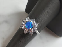 Load image into Gallery viewer, Womens Estate Sterling Silver Modernist Blue Opal Floral Ring 3.7g E4205