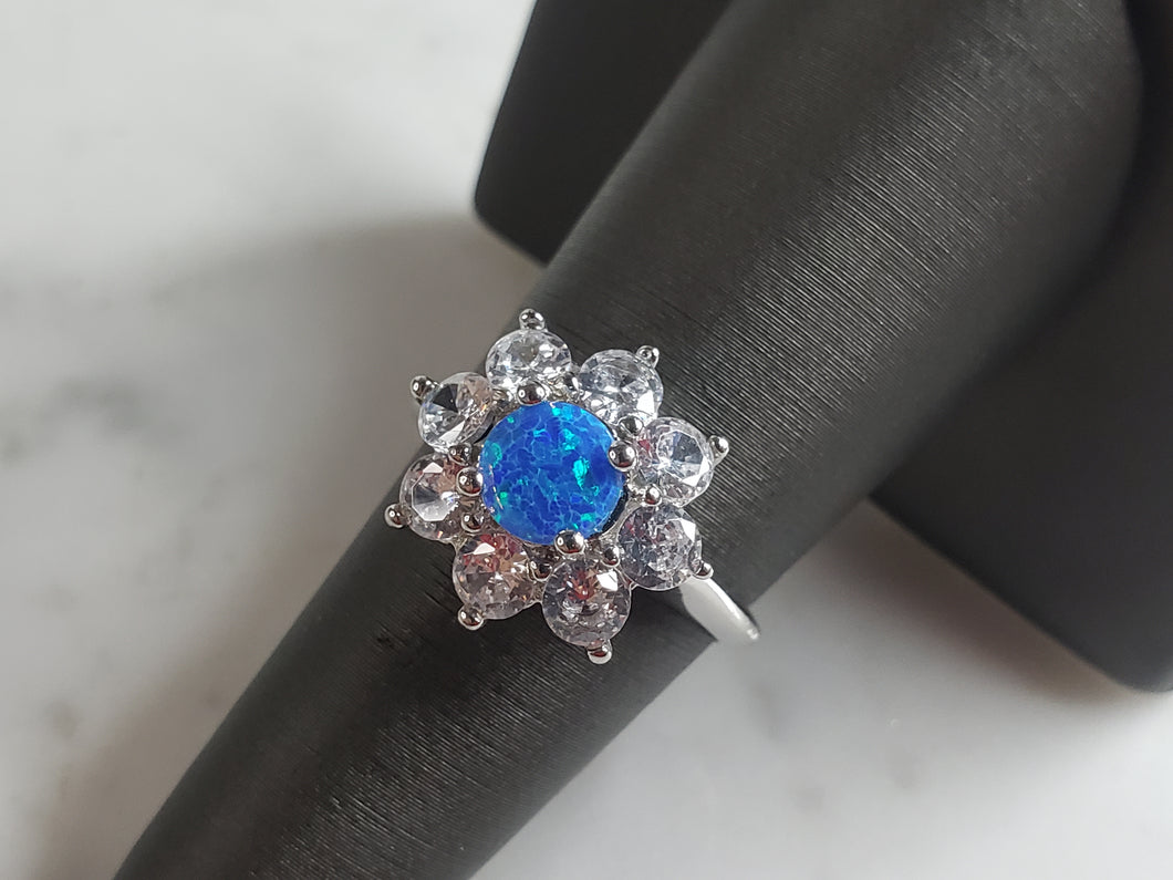 Womens Estate Sterling Silver Modernist Blue Opal Floral Ring 3.7g E4205