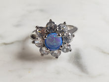 Load image into Gallery viewer, Womens Estate Sterling Silver Modernist Blue Opal Floral Ring 3.7g E4205