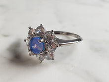 Load image into Gallery viewer, Womens Estate Sterling Silver Modernist Blue Opal Floral Ring 3.7g E4205