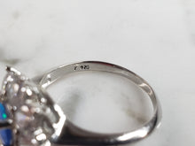 Load image into Gallery viewer, Womens Estate Sterling Silver Modernist Blue Opal Floral Ring 3.7g E4205