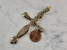 Load image into Gallery viewer, Womens Vintage Estate 10k Gold CZ Religious Crucifix Cross Pendant 11.4g E4210