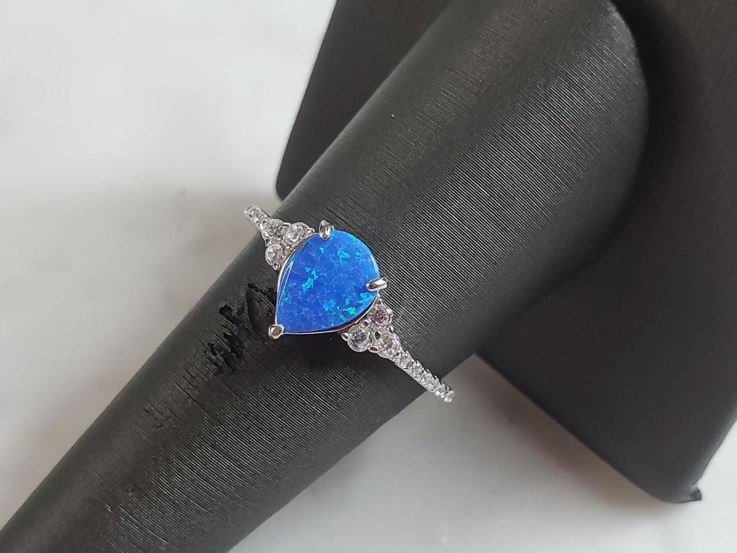 Womens Estate Sterling Silver Modernist Blue Opal Ring 2.0g E4214