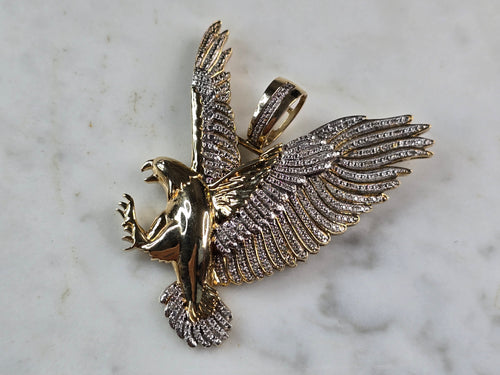 Mens Vintage Estate 10K Yellow Gold Diamond Eagle Pendant 15.9g E4216