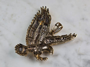 Mens Vintage Estate 10K Yellow Gold Diamond Eagle Pendant 15.9g E4216
