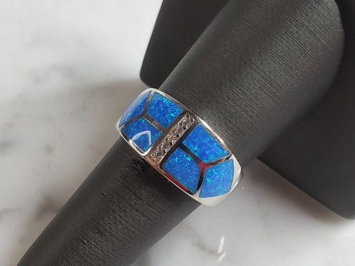 Womens Estate Sterling Silver Modernist Blue Opal Ring 6.5g E4220