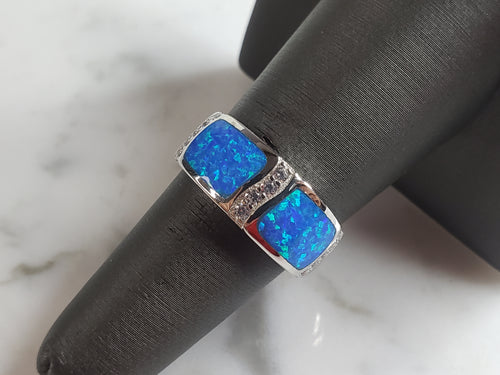 Womens Estate Sterling Silver Modernist Blue Opal Ring 5.0g E4221