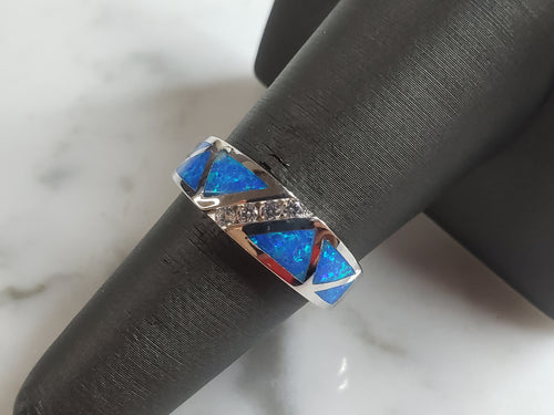 Womens Estate Sterling Silver Modernist Blue Opal Ring 4.9g E4222