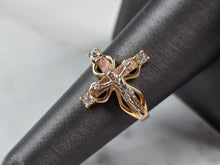Load image into Gallery viewer, Womens Vintage Estate 14K Mixed Gold Religious Cross Diamond Ring 3.6g E4247