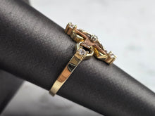 Load image into Gallery viewer, Womens Vintage Estate 14K Mixed Gold Religious Cross Diamond Ring 3.6g E4247