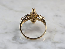 Load image into Gallery viewer, Womens Vintage Estate 14K Mixed Gold Religious Cross Diamond Ring 3.6g E4247
