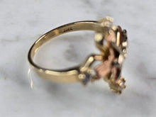 Load image into Gallery viewer, Womens Vintage Estate 14K Mixed Gold Religious Cross Diamond Ring 3.6g E4247