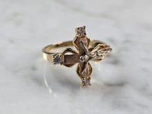 Load image into Gallery viewer, Womens Vintage Estate 14K Mixed Gold Religious Cross Diamond Ring 3.6g E4247