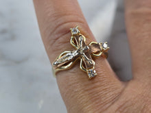 Load image into Gallery viewer, Womens Vintage Estate 14K Mixed Gold Religious Cross Diamond Ring 3.6g E4247