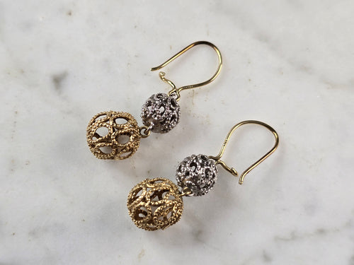 Pr of Womens Vintage Estate 14K Yellow & White Gold Dangle Earrings 3.2g E4260