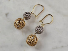Load image into Gallery viewer, Pr of Womens Vintage Estate 14K Yellow &amp; White Gold Dangle Earrings 3.2g E4260