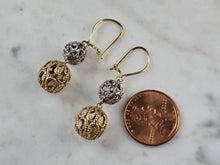 Load image into Gallery viewer, Pr of Womens Vintage Estate 14K Yellow &amp; White Gold Dangle Earrings 3.2g E4260