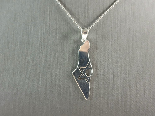 Sterling Silver Jewish Judaica Star of David Israel Pendant Necklace 3.3g E4290