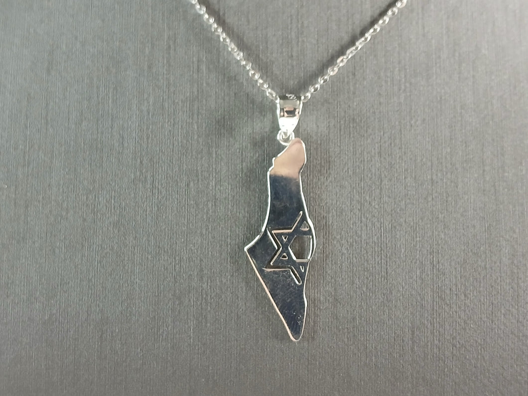 Sterling Silver Jewish Judaica Star of David Israel Pendant Necklace 3.3g E4290