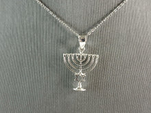 Load image into Gallery viewer, Womens Sterling Silver Jewish Judaica Hebrew Menorah Pendant Necklace 2.3g E4293