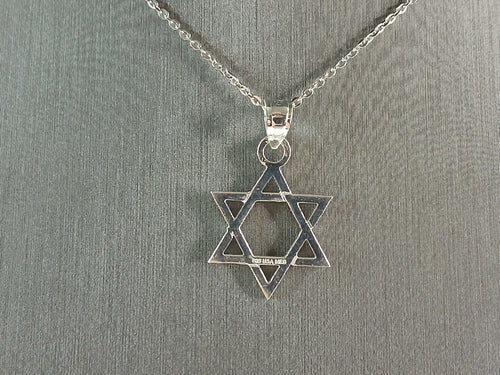 Sterling Silver Jewish Judaica Star of David Pendant Necklace, 3.0g E4297
