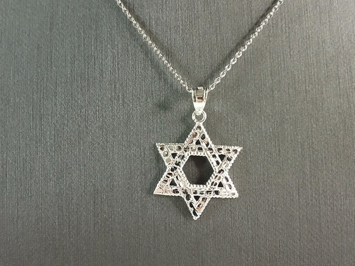 Sterling Silver Jewish Judaica Star of David Pendant Necklace, 2.7g E4299