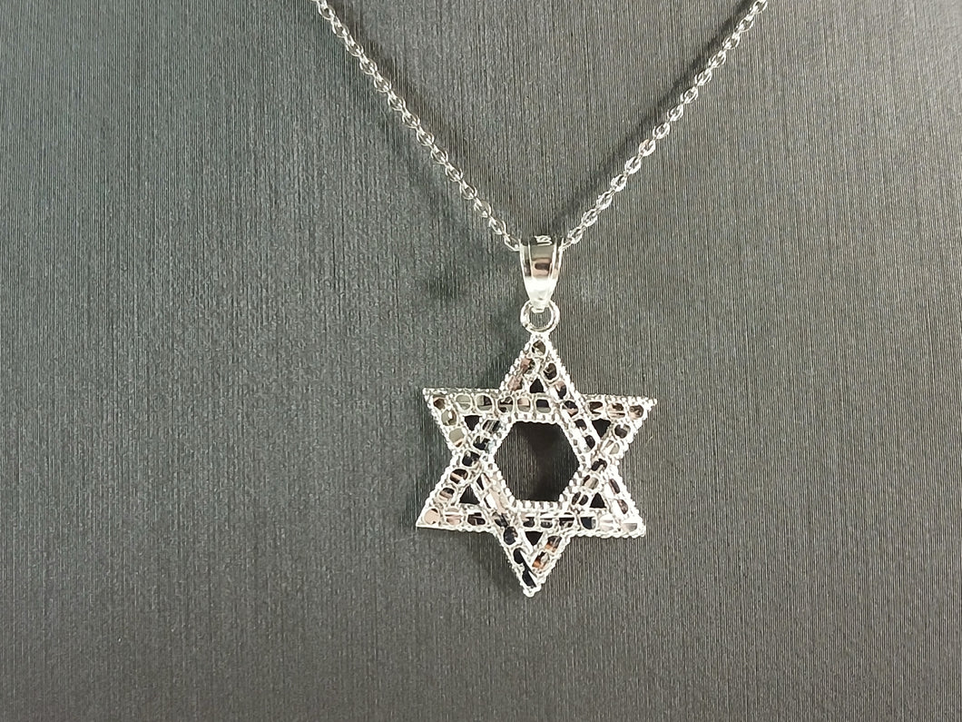 Sterling Silver Jewish Judaica Star of David Pendant Necklace, 2.7g E4299