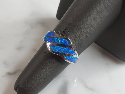 Womens Estate Sterling Silver Modernist Blue Opal Ring 4.1g E4300
