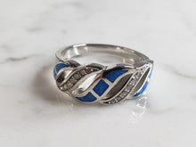 Load image into Gallery viewer, Womens Estate Sterling Silver Modernist Blue Opal &amp; CZ Ring 4.7g E4302