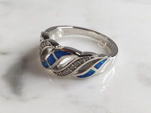 Load image into Gallery viewer, Womens Estate Sterling Silver Modernist Blue Opal &amp; CZ Ring 4.7g E4302