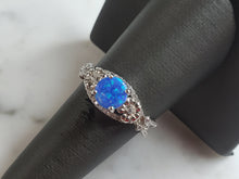 Load image into Gallery viewer, Womens Sterling Silver Modernist Blue Opal Floral Ring 3.2g E4305