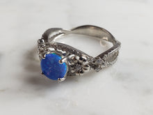 Load image into Gallery viewer, Womens Sterling Silver Modernist Blue Opal Floral Ring 3.2g E4305