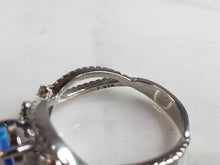 Load image into Gallery viewer, Womens Sterling Silver Modernist Blue Opal Floral Ring 3.2g E4305