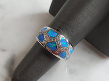 Load image into Gallery viewer, Womens Estate Sterling Silver Modernist Blue Opal &amp; CZ Ring 5.5g E4306