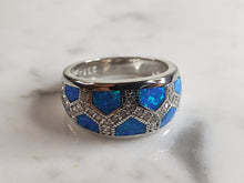Load image into Gallery viewer, Womens Estate Sterling Silver Modernist Blue Opal &amp; CZ Ring 5.5g E4306