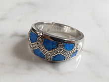 Load image into Gallery viewer, Womens Estate Sterling Silver Modernist Blue Opal &amp; CZ Ring 5.5g E4306