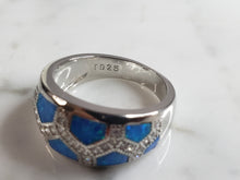 Load image into Gallery viewer, Womens Estate Sterling Silver Modernist Blue Opal &amp; CZ Ring 5.5g E4306