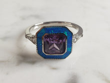 Load image into Gallery viewer, Womens Estate Sterling Silver Modernist Blue Opal &amp; Amethyst Ring 3.8g E4307
