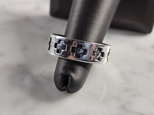 Mens Vintage Estate Sterling Silver Cross Ring 7.0g E4343